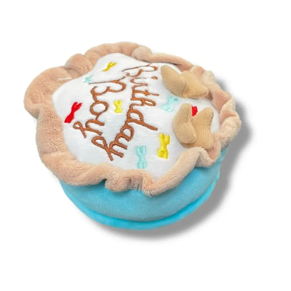Haute Diggity Dog Plush Birthday Boy Cake Pup Pet Toy Squeaker Blue Brown 5